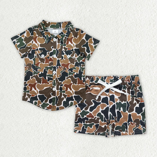 BSSO1512 hunting camo brown camo short sleeve skirt shorts boys set
