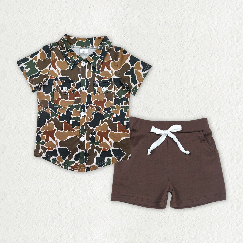 BSSO1513 hunting camo brown camo short sleeve skirt brown shorts boys set