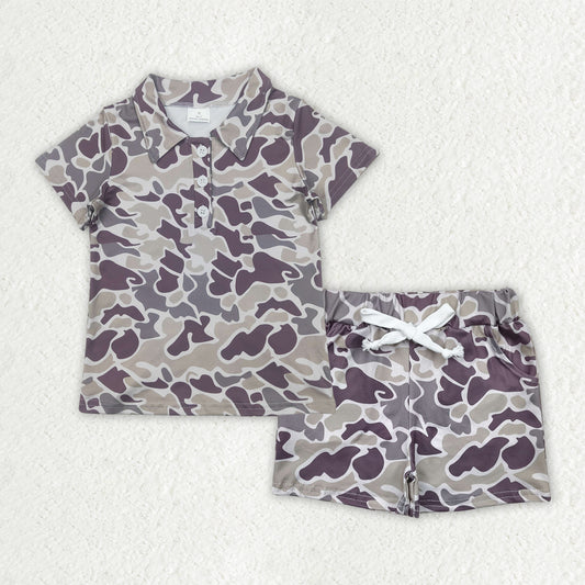 BSSO1521 hunting camo grey camo short sleeve shorts boys set