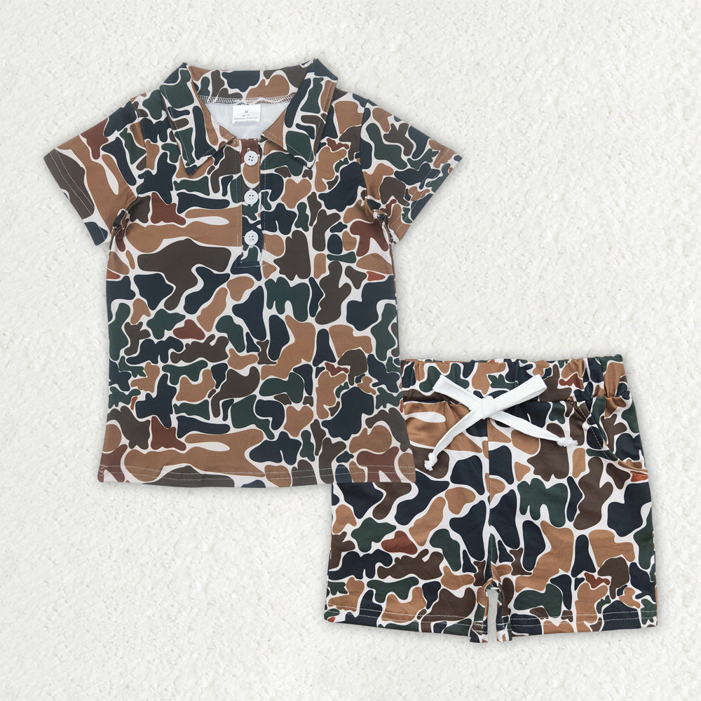 BSSO1522 hunting camo brown camo short sleeve shorts boys set