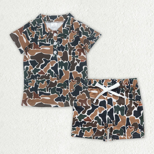 BSSO1522 hunting camo brown camo short sleeve shorts boys set