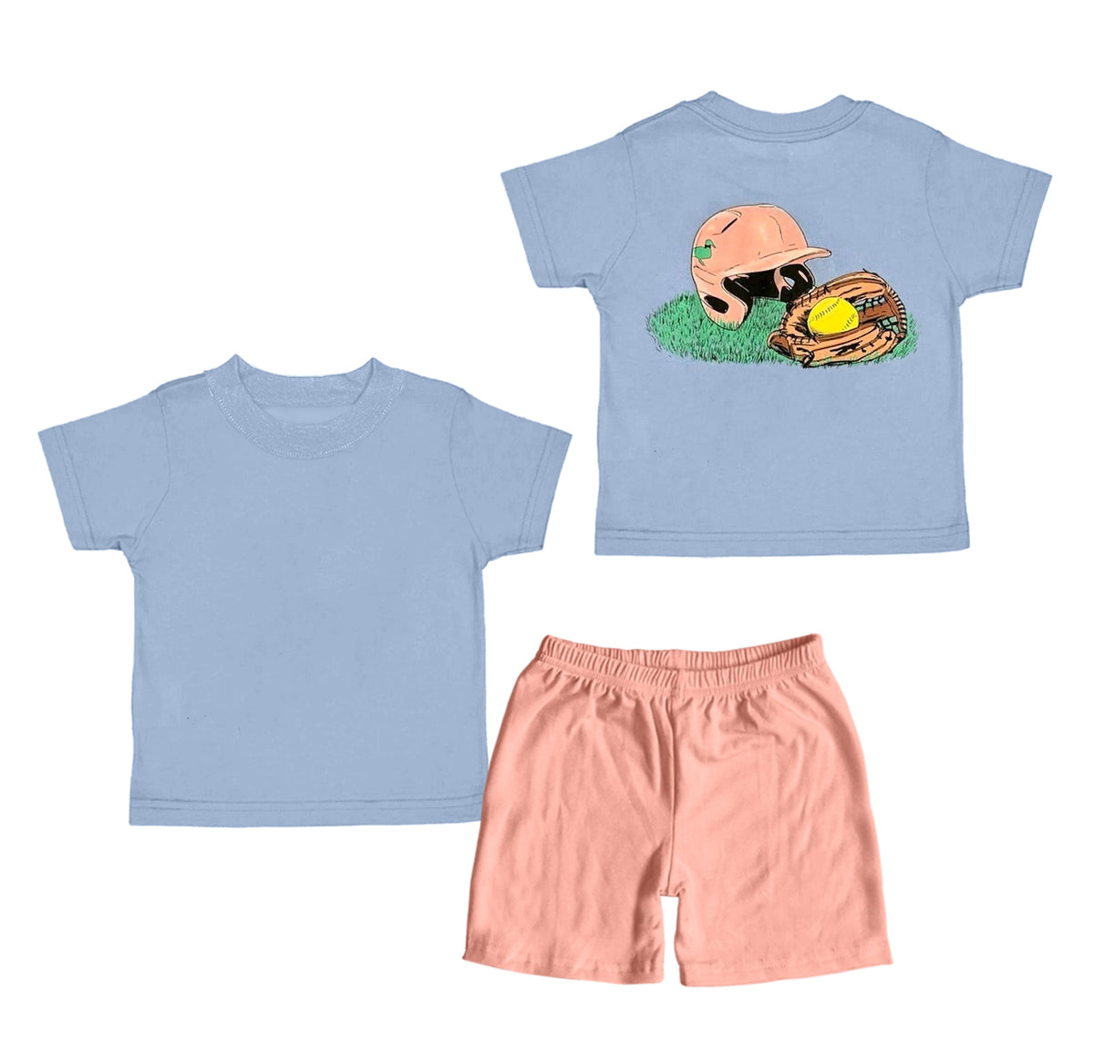 preorder BSSO1526 play softball blue short sleeve pink shorts boys set