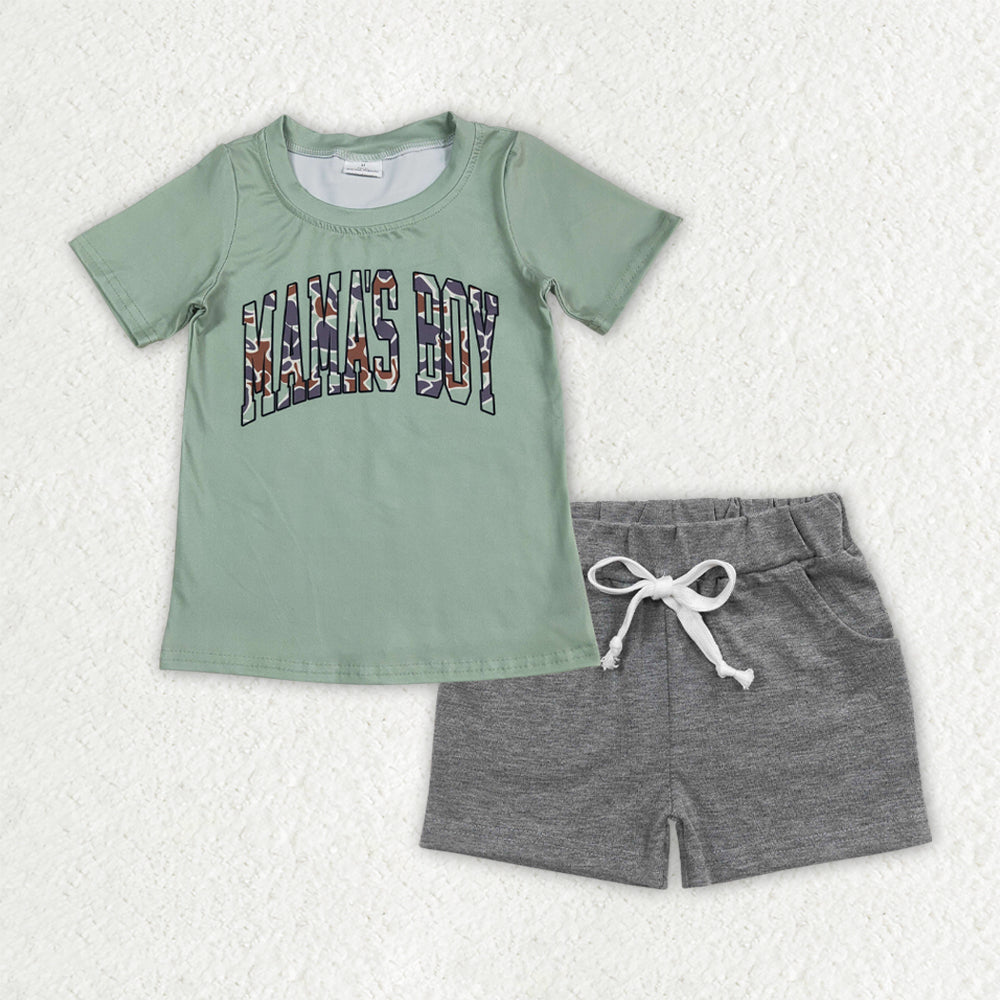 BSSO1542 camo mamas boy green short sleeve grey shorts boys set