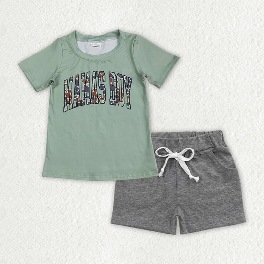 BSSO1542 camo mamas boy green short sleeve grey shorts boys set