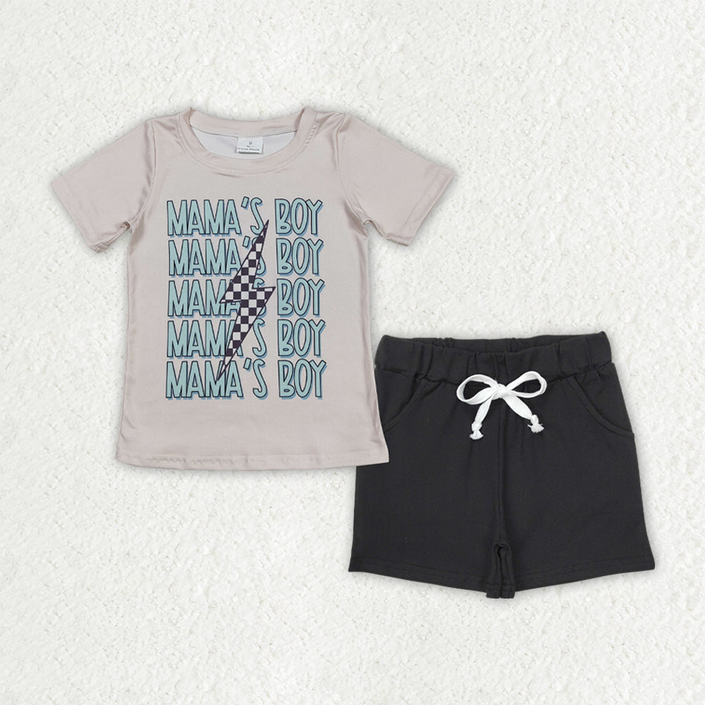BSSO1543 mamas boy short sleeve black shorts boys set