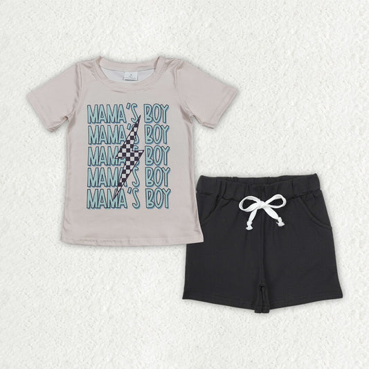 BSSO1543 mamas boy short sleeve black shorts boys set