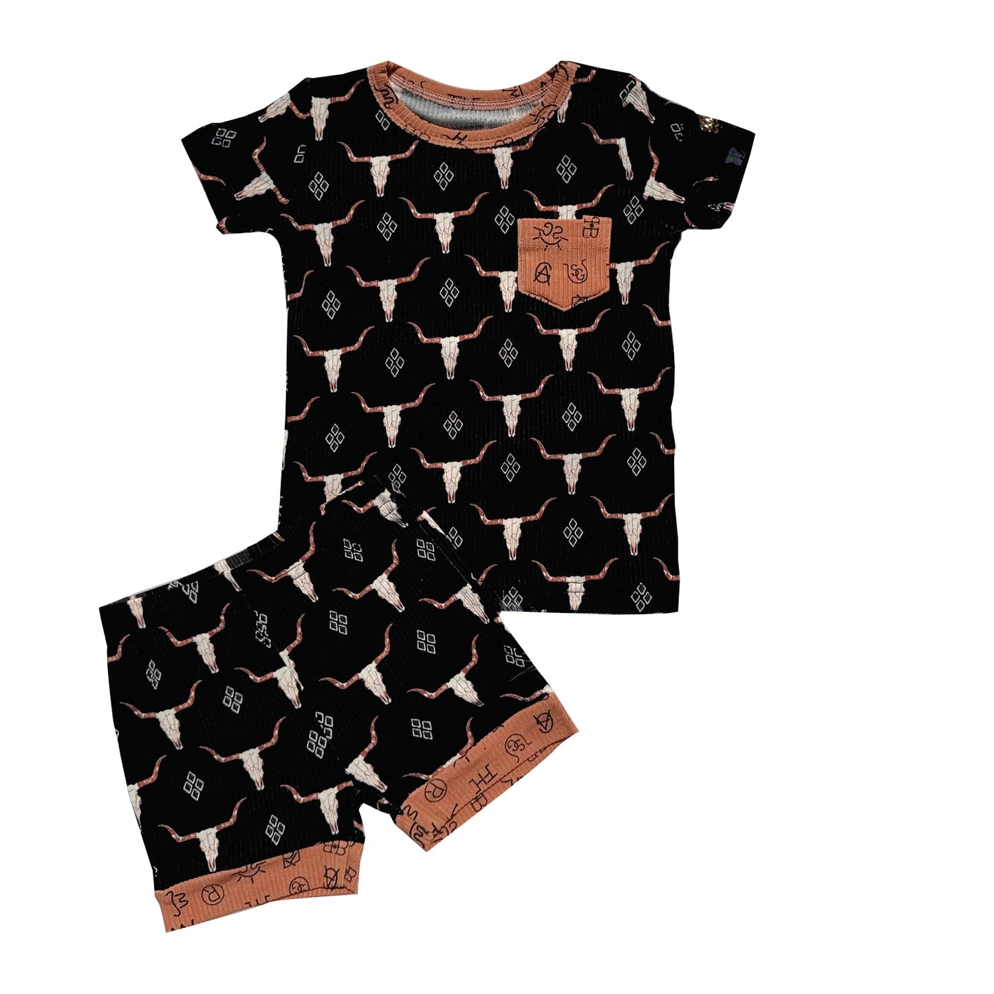 preorder BSSO1552 Western cow pocket black short sleeve shorts boys set