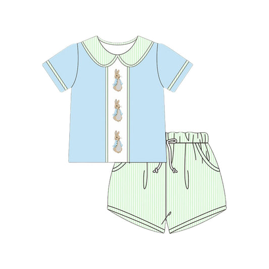 preorder BSSO1564 Easter bunny rabbit blue short sleeve shorts boys set