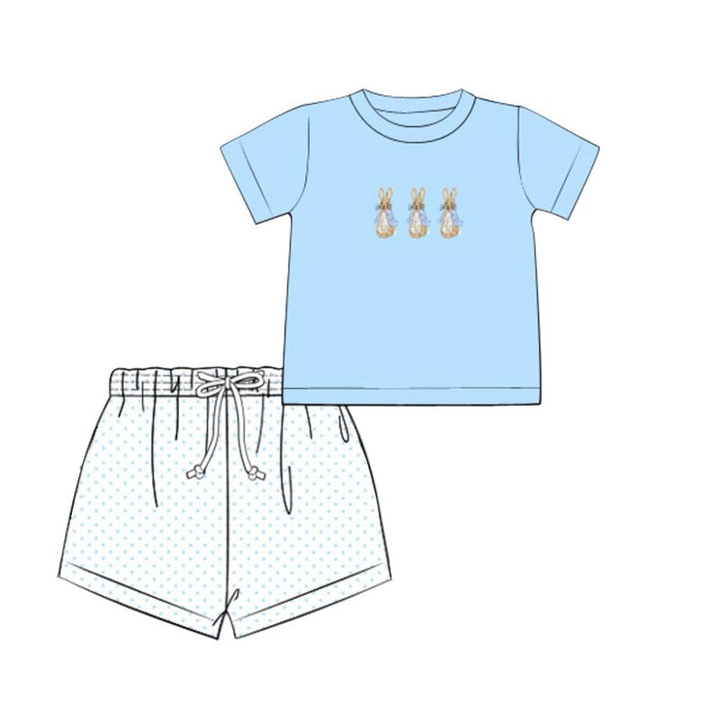 preorder BSSO1579 Easter bunny rabbit blue short sleeve shorts boys set