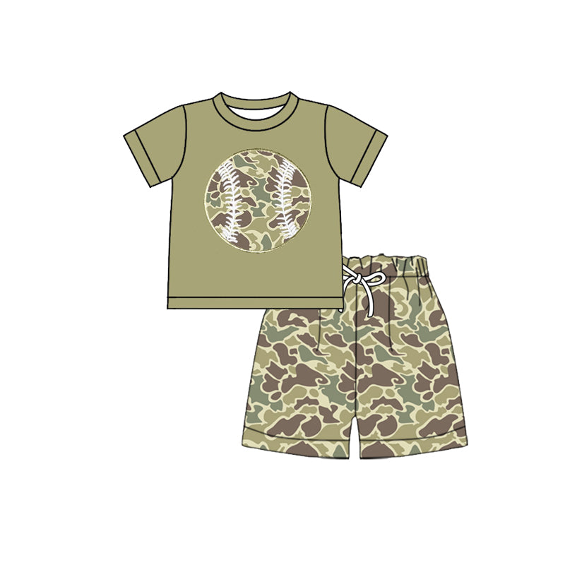 preorder BSSO1595 hunting baseball camo short sleeve camo shorts boys set