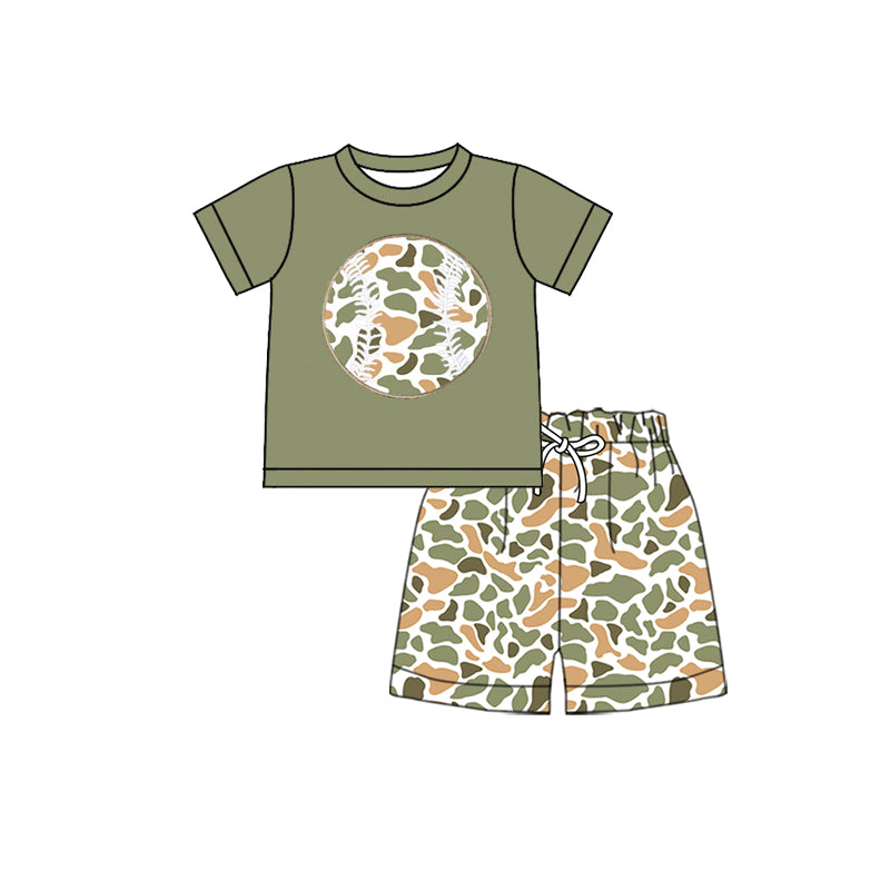 preorder BSSO1600 hunting baseball camo short sleeve camo shorts boys set