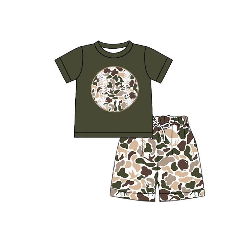 preorder BSSO1601 hunting baseball camo short sleeve camo shorts boys set