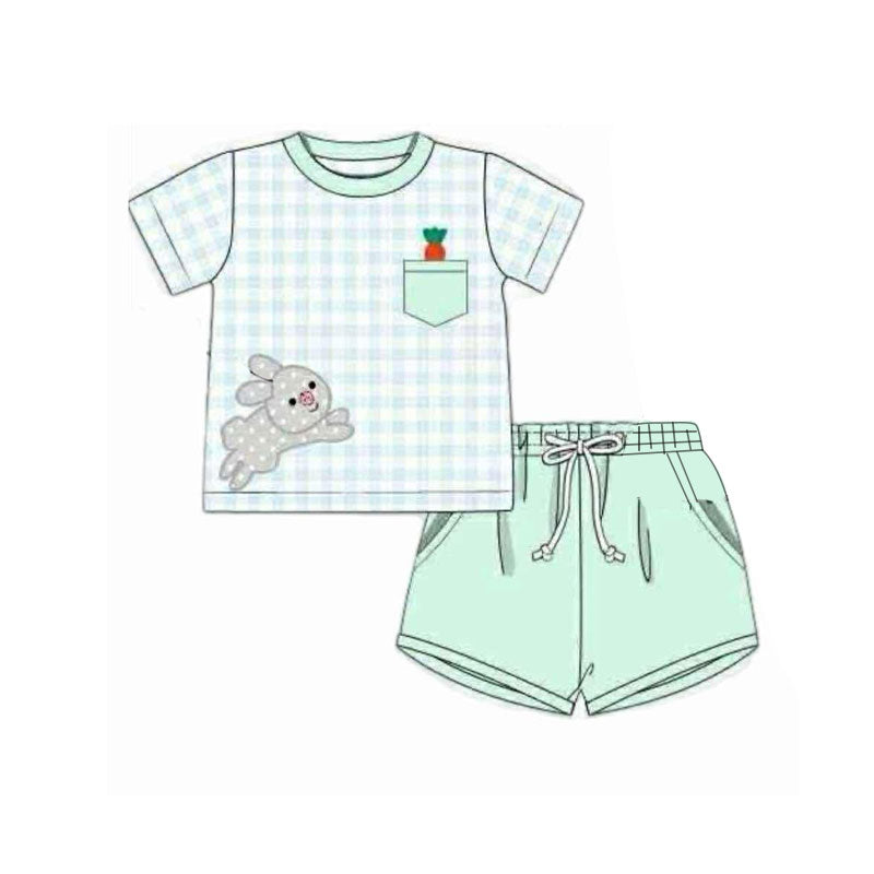 preorder BSSO1614 Easter bunny rabbit carrot pocket short sleeve shorts boys set
