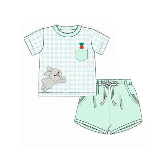 preorder BSSO1614 Easter bunny rabbit carrot pocket short sleeve shorts boys set