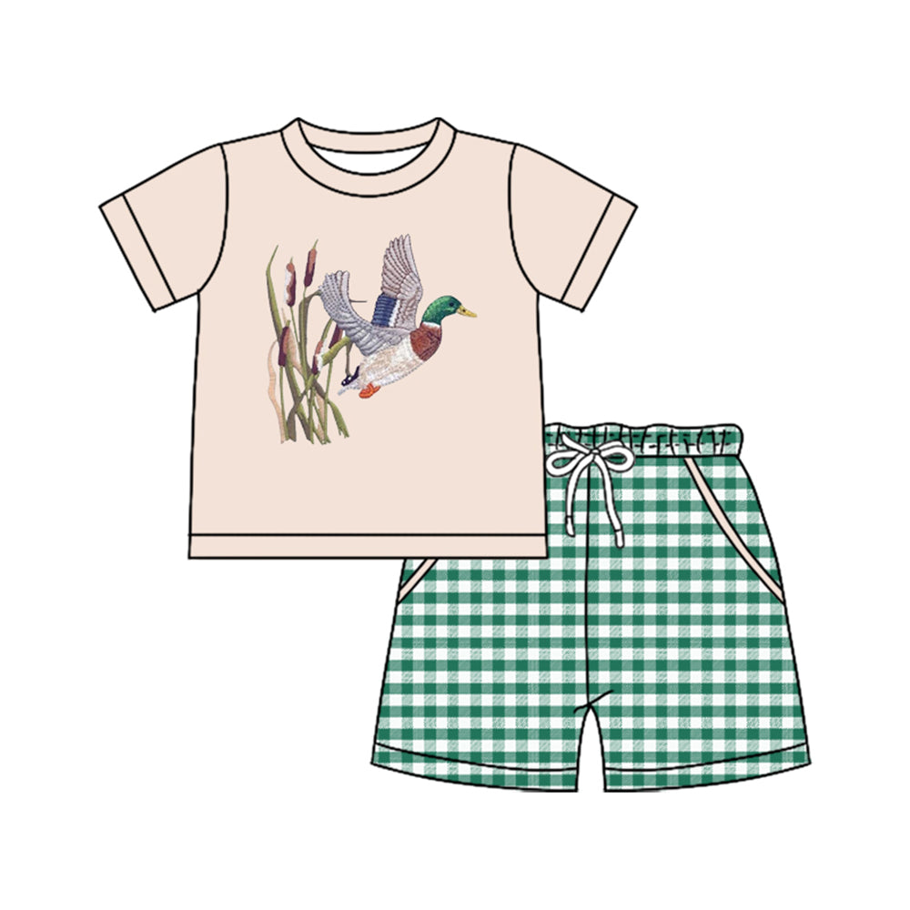 preorder BSSO1638 Hunting Mallard Duck Short Sleeve Checkered Shorts Boys Set