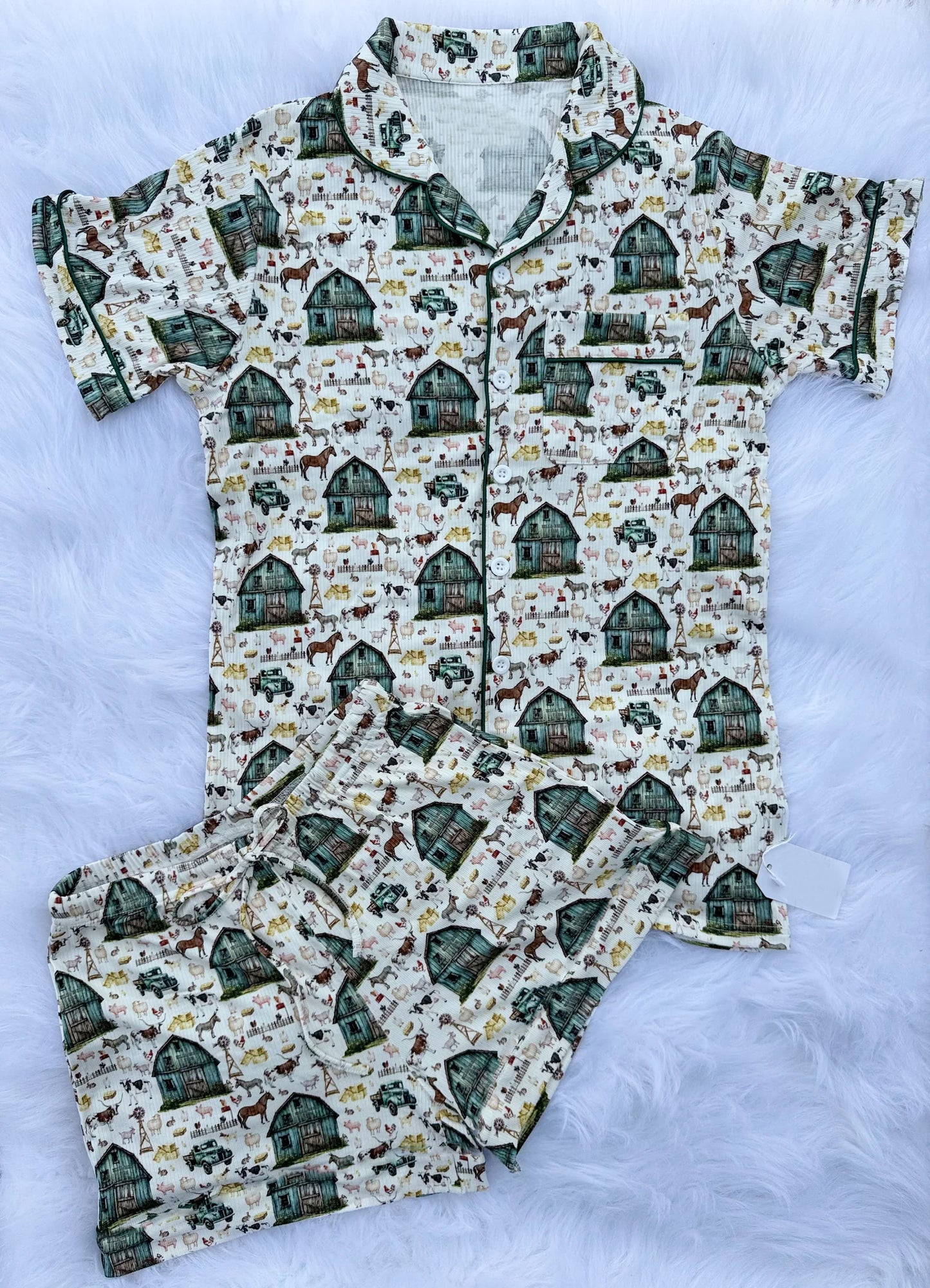 preorder BSSO1643 Farm Animals House Horse Short Sleeve Shorts Boys Set