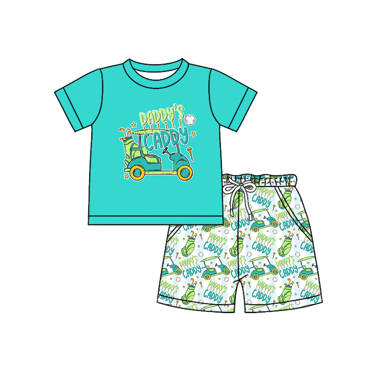 preorder BSSO1645 Daddy's Caddy Golf Car Greem Short Sleeve Shorts Boys Set