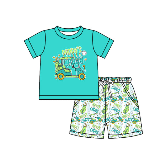 preorder BSSO1645 Daddy's Caddy Golf Car Greem Short Sleeve Shorts Boys Set