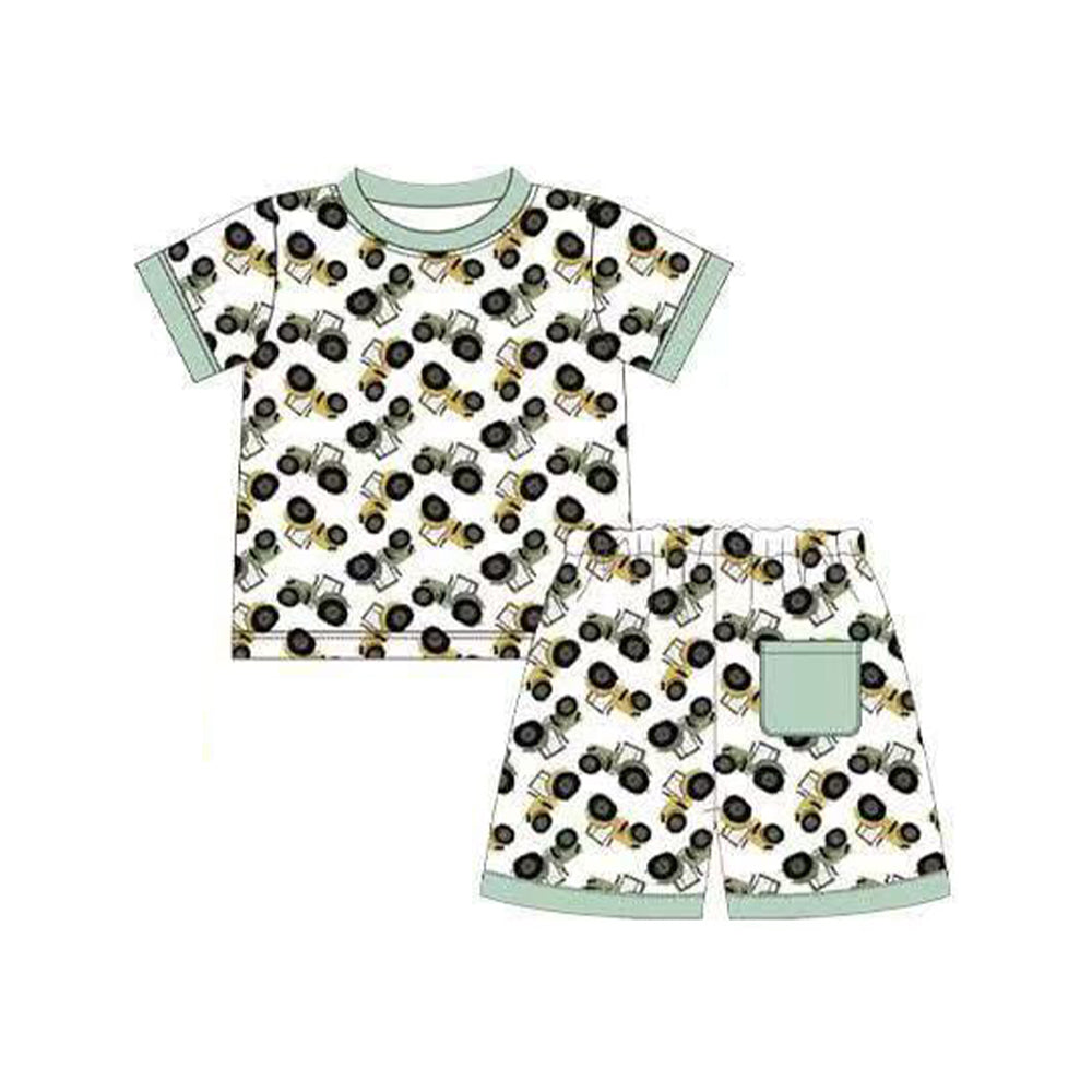 preorder BSSO1654  Construction Truck Short Sleeve Shorts Boys Pajamas