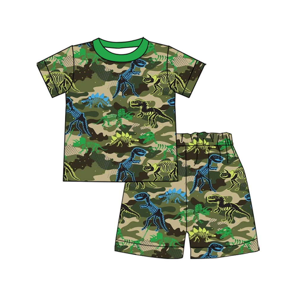 preorder BSSO1663 Dinosaur Camo Green Short Sleeve Shorts Boys Pajaams