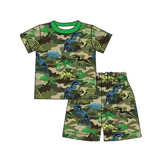 preorder BSSO1663 Dinosaur Camo Green Short Sleeve Shorts Boys Pajaams