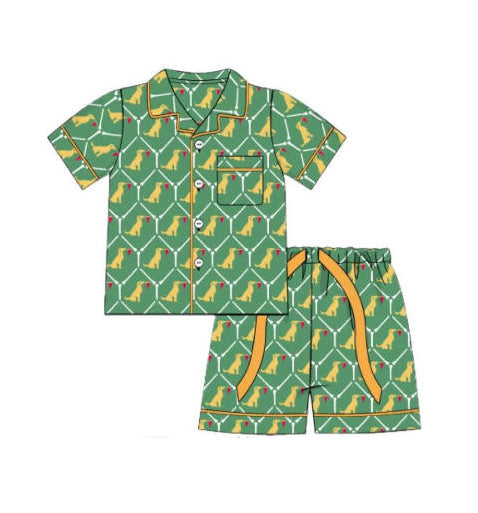 preorder BSSO1664 Cute Dog Green Pocket Short Sleeve Shorts Boys Pajamas