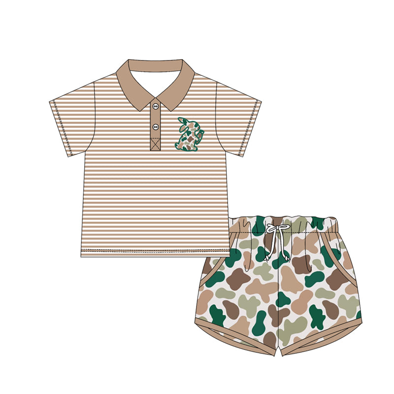 preorder BSSO1675 Easter Camo Bunny Rabbit Short Sleeve Shorts Boys Set
