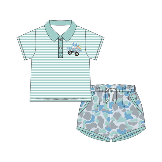 preorder BSSO1677 Easter Truck Egg Camo Short Sleeve Shorts Boys Set