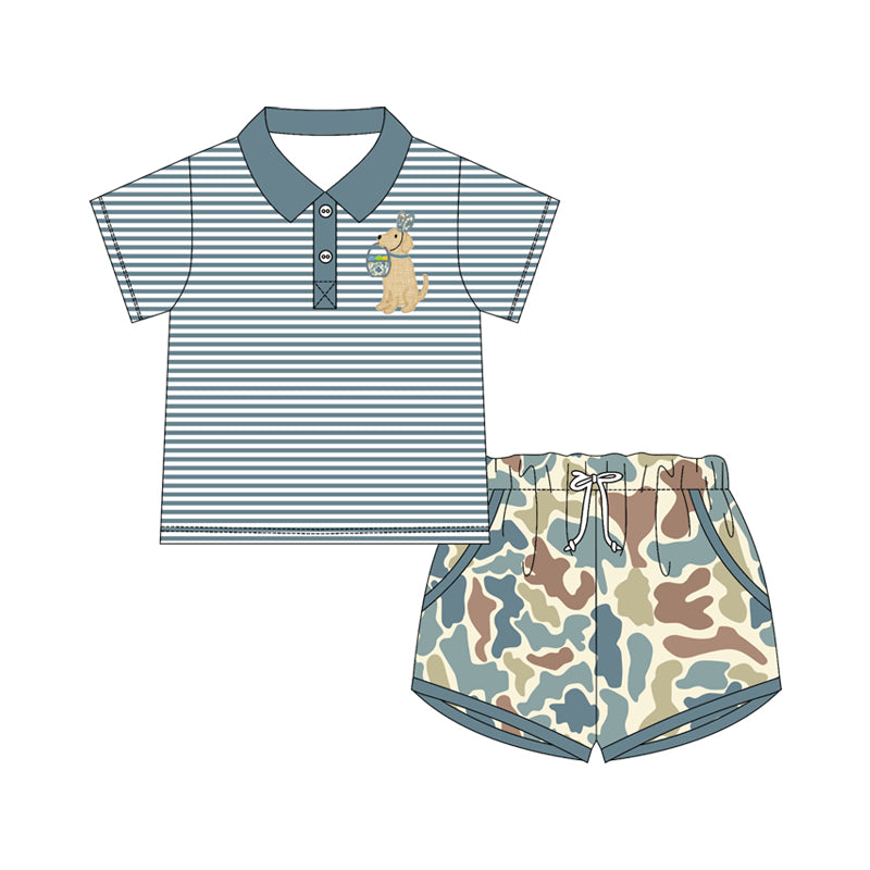 preorder BSSO1679 Hunting Dog Fishing Camo Short Sleeve Shorts Boys Set