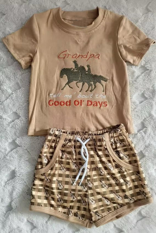 preorder BSSO1687 Western Rodeo Grandpa Short Sleeve Striped Shorts Boys Set