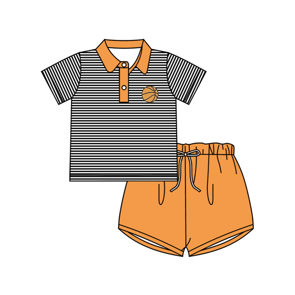preorder BSSO1700 Basketball Striped Short Sleeve Yellow Shorts Boys Set