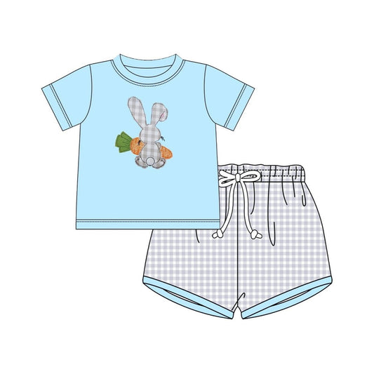 preorder BSSO1707 Easter Rabbit Carrot Light Blue Short Sleeve Shorts Boys Set
