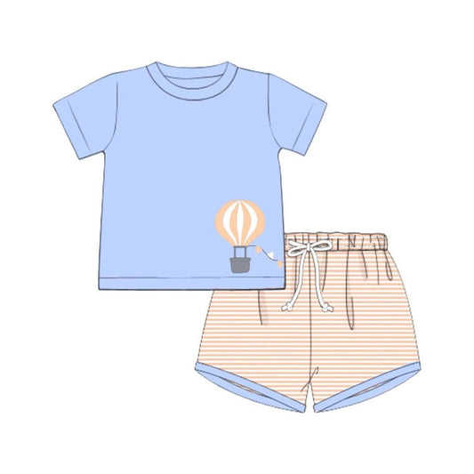 preorder BSSO1718 Hot Balloon Blue Short Sleeve Striped Shorts Boys Set