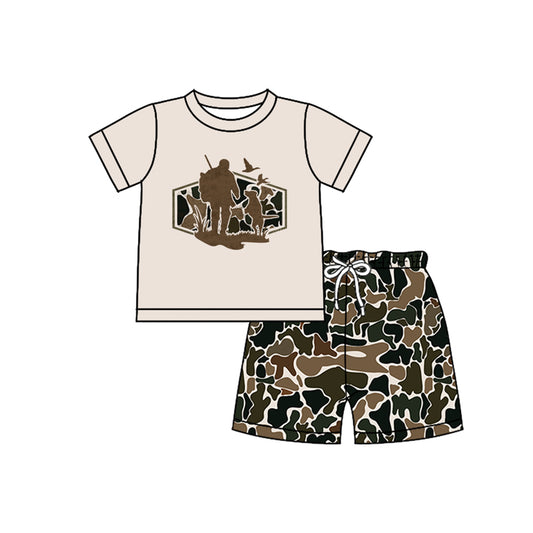 preorder BSSO1751 Hunting Daddy Mallard Duck Dog Short Sleeve Camo Shorts Boys Set