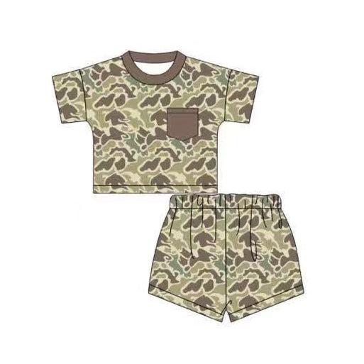 preorder BSSO1756 Hunting Camo Pocket Short Sleeve Shorts Boys Set