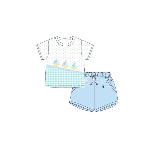 preorder BSSO1764 Saltboat Short Sleeve Blue Shorts Boys Set