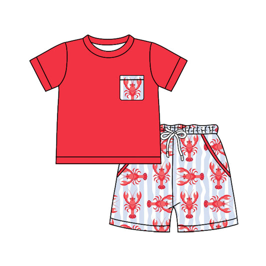 preorder BSSO1766 Crayfish Pocket Red Short Sleeve Shorts Boys Set