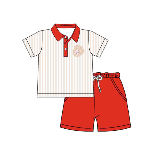 preorder BSSO1769 Baseball Short Sleeve Red Shorts Boys Set
