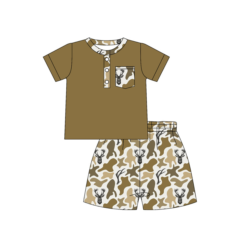 preorder BSSO1778 Hunting Camo Deer Pocket Short Sleeve Shorts Boys Set