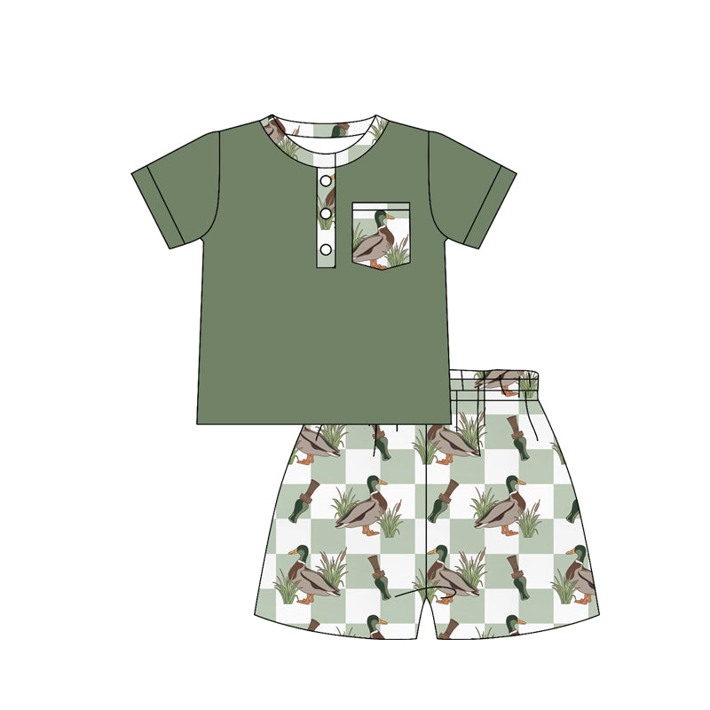 preorder BSSO1779 Hunting Mallard Duck Pocket Short Sleeve Shorts Boys Set