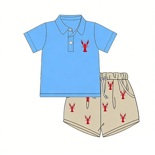 preorder BSSO1786 Crayfish Blue Short Sleeve Short Sleeve Boys Set