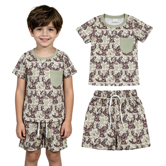 BSSO1794 Hunting Camo Short Sleeve Shorts Boys Set