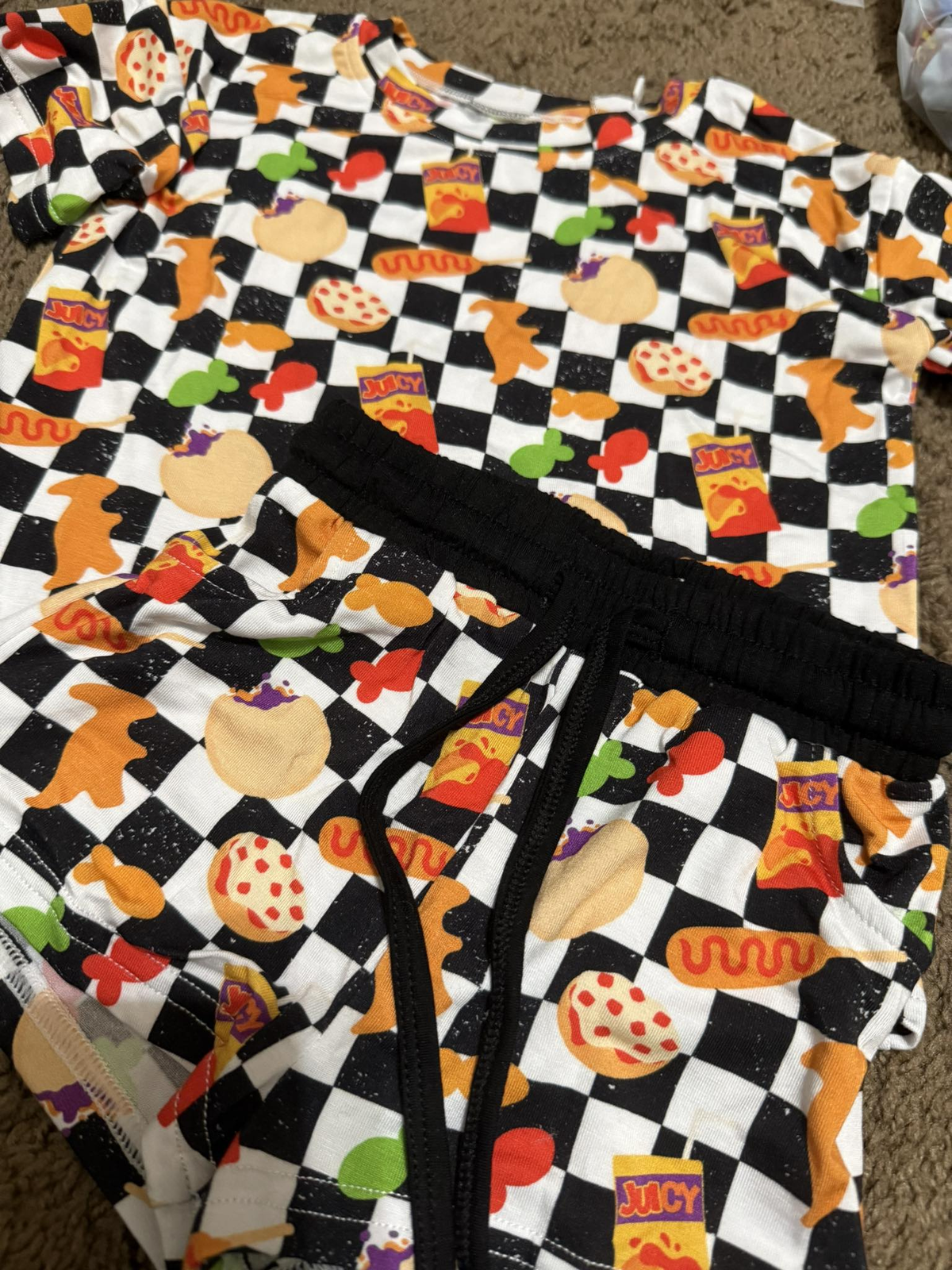 preorder BSSO1796 Food Black Checkeered Short Sleeve Shorts Boys Set