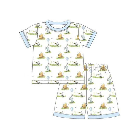 preorder BSSO1797 Cartoon Bear Blue Short Sleeve Shorts Boys Pajamas