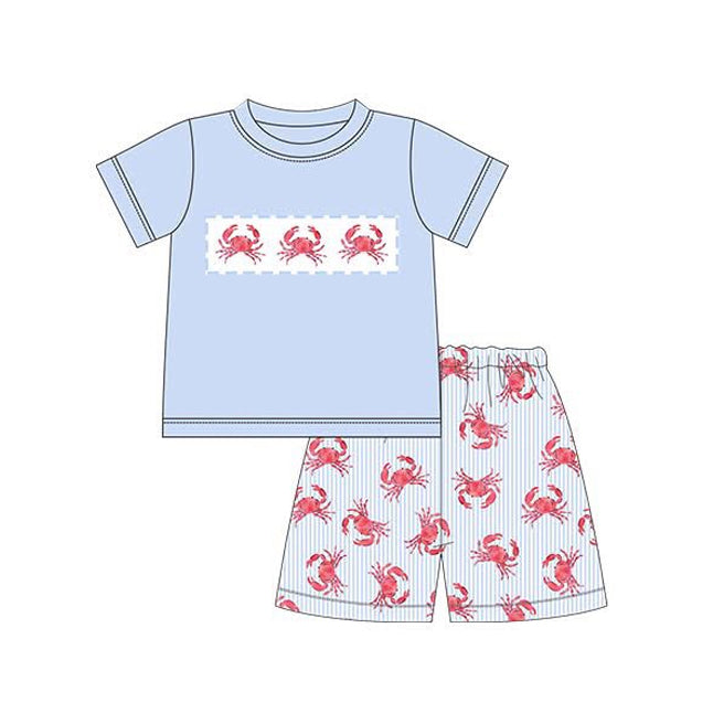preorder BSSO1798 Crab Blue Short Sleeve Shorts Boys Set