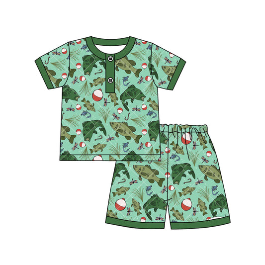preorder BSSO1816 Fishing Green Short Sleeve Shorts Boys Set