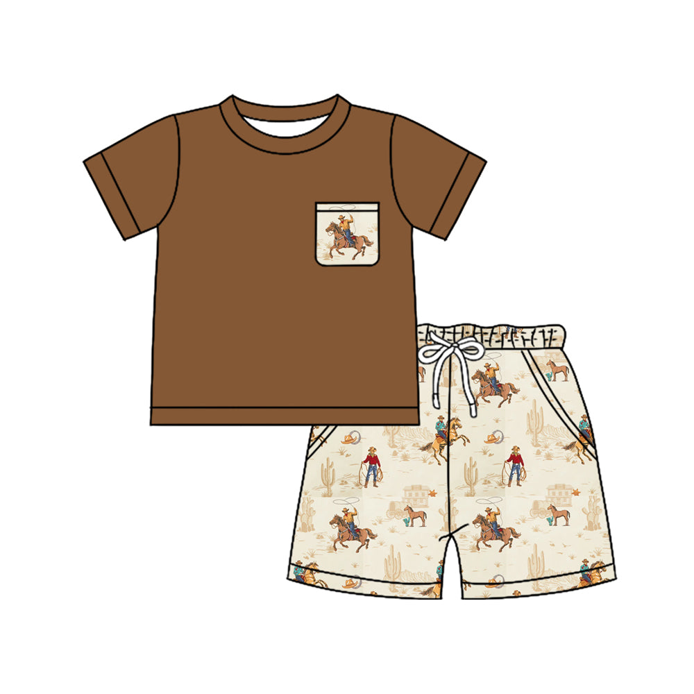 preorder BSSO1827 Western Rodeo Pocket Short Sleeve Shorts Boys Set