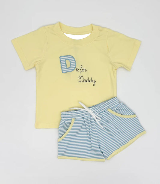 preorder BSSO1831 D is For Daddy Yellow Short Sleeve Shorts Boys Set