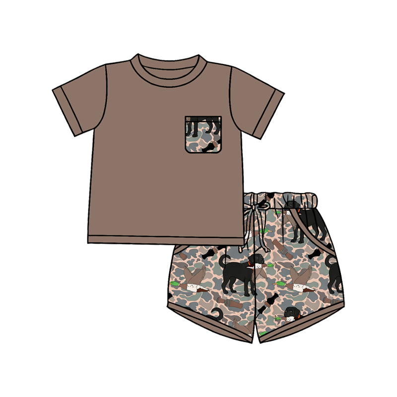 preorder BSSO1849 Hunting Camo Dog Mallard Pocket  Short Sleeve Shorts Boys Set