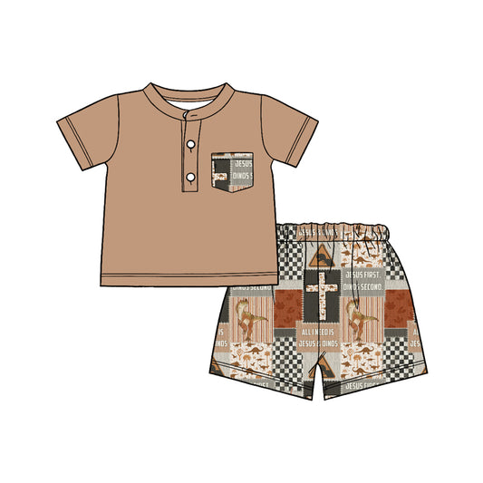 preorder BSSO1858 Easter Jesus First Pocket Short Sleeve Shorts Boys Set